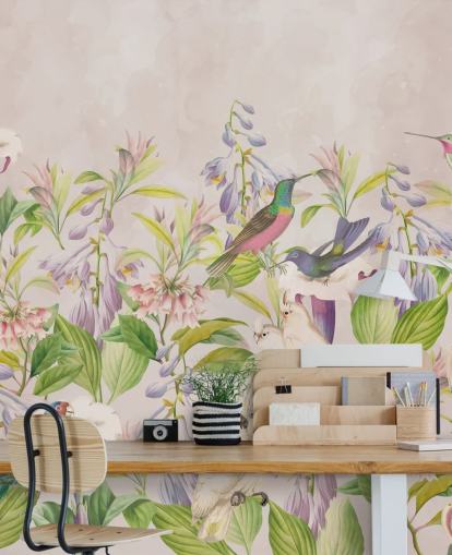 beija-flores e papel de parede floral beija-flores e papel de parede floral