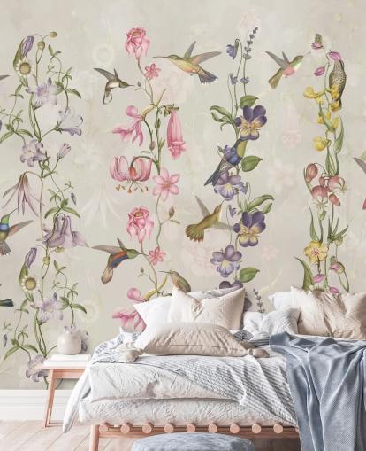 pastell blomster og fugler tapet pastell blomster og fugler tapet