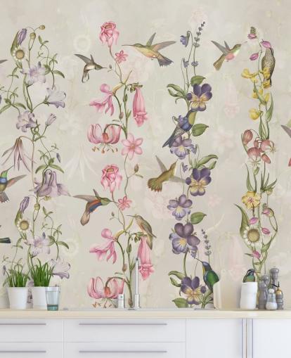 papel de parede de flores e pássaros pastel papel de parede de flores e pássaros pastel