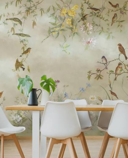 beige and light green floral wallpaper mural called Meadow by Marina Stupakova for bedrooms beige and light green floral wallpaper mural called Meadow by Marina Stupakova for bedrooms