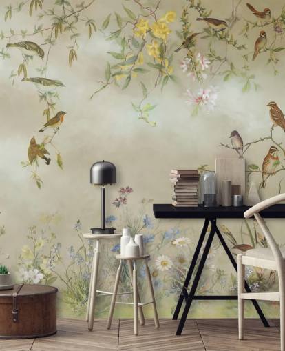 beige and light green floral wallpaper mural called Meadow by Marina Stupakova for bedrooms beige and light green floral wallpaper mural called Meadow by Marina Stupakova for bedrooms