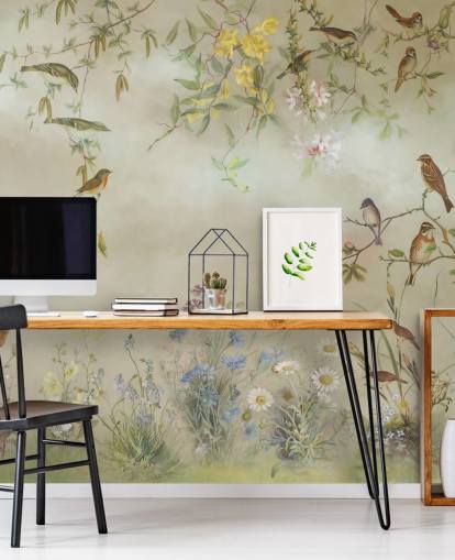 beige and light green floral wallpaper mural called Meadow by Marina Stupakova for bedrooms beige and light green floral wallpaper mural called Meadow by Marina Stupakova for bedrooms
