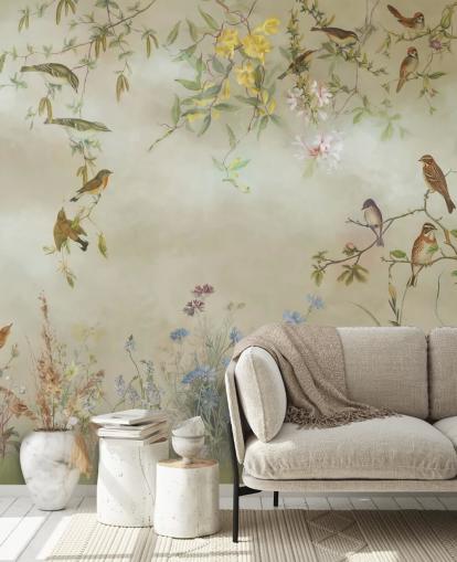 beige and light green floral wallpaper mural called Meadow by Marina Stupakova for bedrooms beige and light green floral wallpaper mural called Meadow by Marina Stupakova for bedrooms