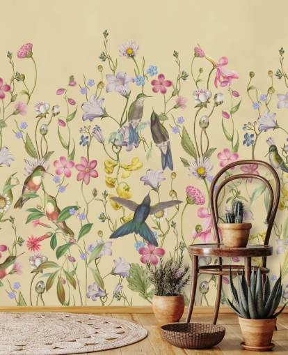 chinoiserie pastell blomster og fugler tapet chinoiserie pastell blomster og fugler tapet