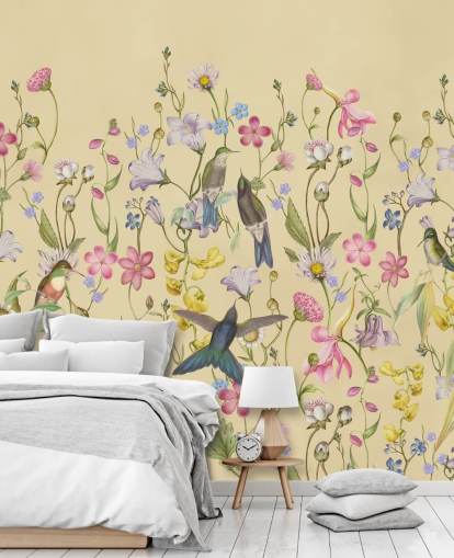 Chinoiserie Pastell Blumen und Vögel Tapete Chinoiserie Pastell Blumen und Vögel Tapete