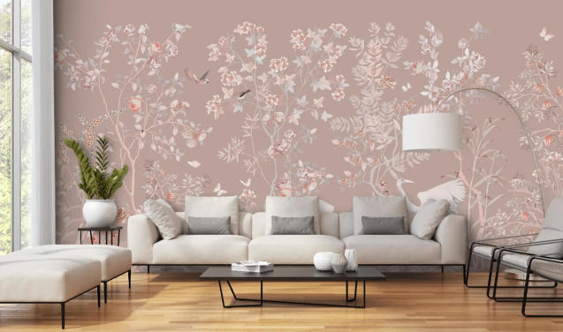 pastel pink chinoiserie wallpaper