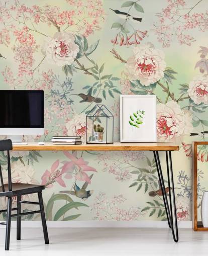 pastel bloemen en vogels behang pastel bloemen en vogels behang