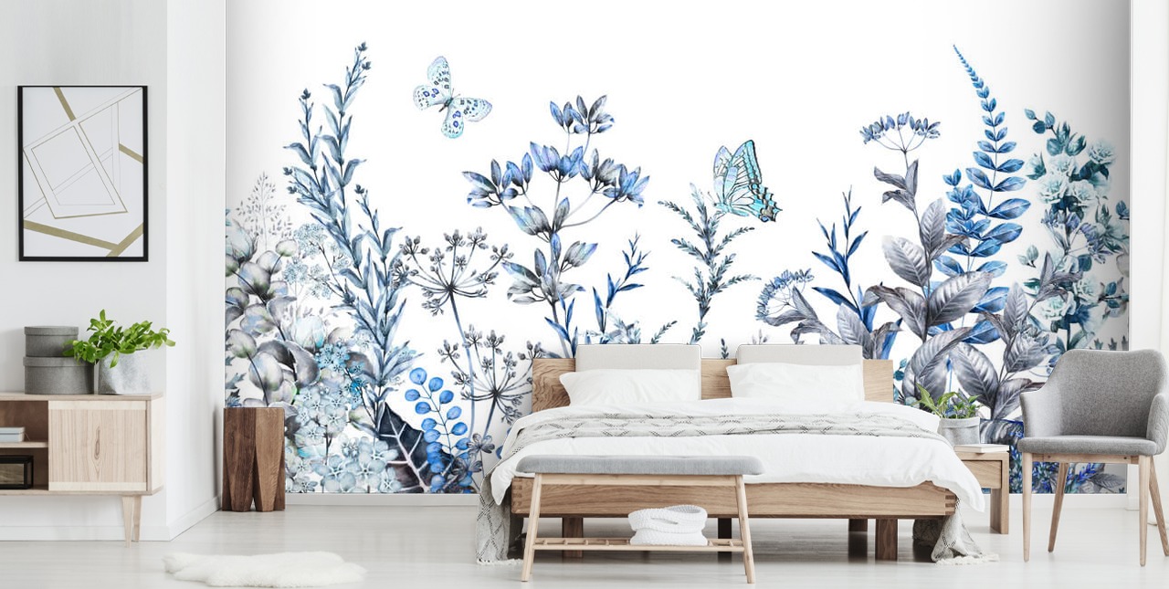 blue and white floral wallpaper