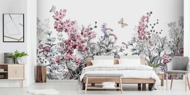 pink, hvid og grå blomster tapet