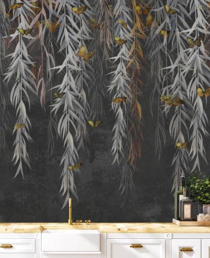 mørke blade og sommerfugle tapet mørke blade og sommerfugle tapet