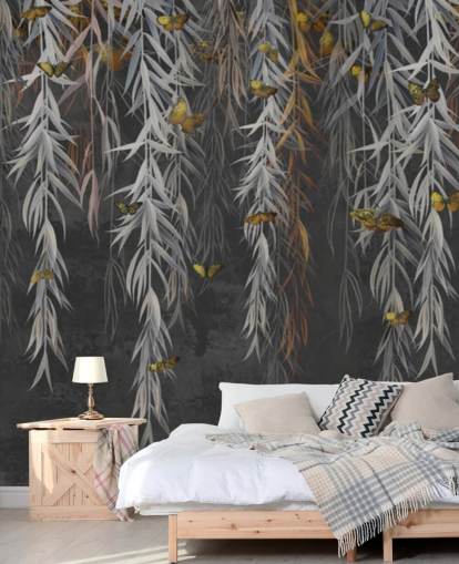 folhas escuras e papel de parede borboletas folhas escuras e papel de parede borboletas