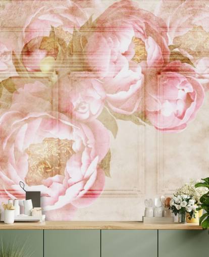 rosa blomster over beige panel tapet rosa blomster over beige panel tapet