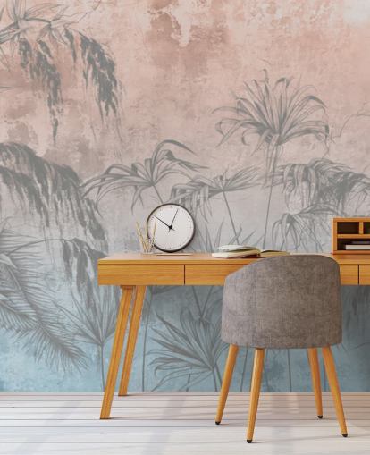 Tapete mit rosa und blauen Palmen Tapete mit rosa und blauen Palmen