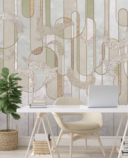 neutral beige og salvie grøn art deco tapet neutral beige og salvie grøn art deco tapet