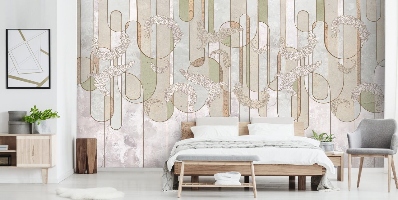 neutral beige och salvia grön art deco tapet