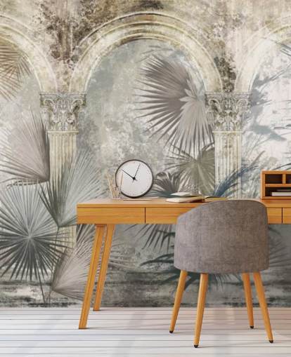 mørkegrå tropiske planter og gamle søjler tapet mørkegrå tropiske planter og gamle søjler tapet