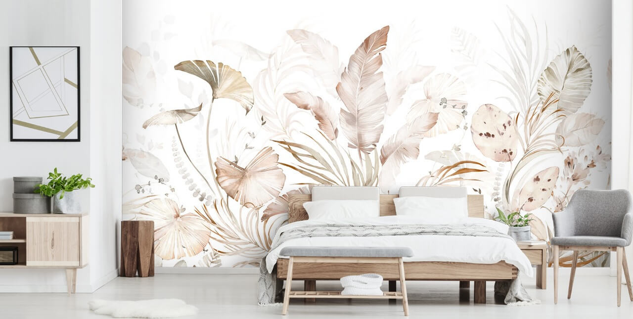 neutral palm leaves wallpaper