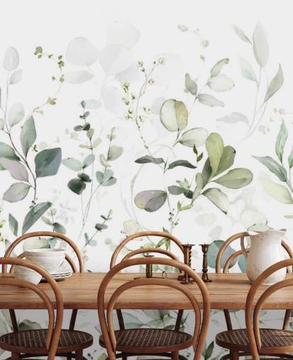 mural de papel de parede botânico verde e branco chamado Growing Herbs at Wallsauce para cozinhas e salas de estar mural de papel de parede botânico verde e branco chamado Growing Herbs at Wallsauce para cozinhas e salas de estar