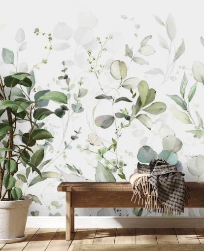 green and white botanical wallpaper mural called Growing Herbs at Wallsauce for kitchens and living rooms green and white botanical wallpaper mural called Growing Herbs at Wallsauce for kitchens and living rooms