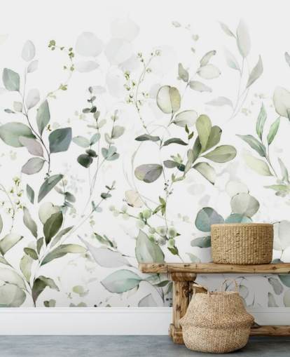 green and white botanical wallpaper mural called Growing Herbs at Wallsauce for kitchens and living rooms green and white botanical wallpaper mural called Growing Herbs at Wallsauce for kitchens and living rooms