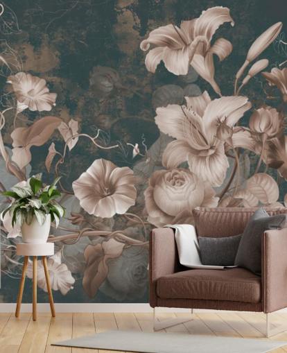 støvede lyserøde blomster mod mørk baggrund tapet støvede lyserøde blomster mod mørk baggrund tapet