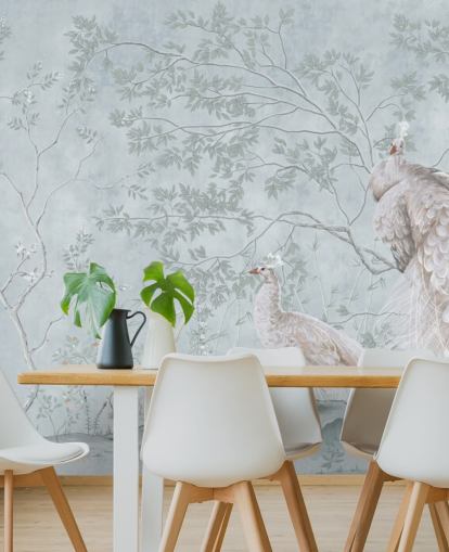 pavões brancos contra ovo de pato azul chinoiserie papel de parede pavões brancos contra ovo de pato azul chinoiserie papel de parede