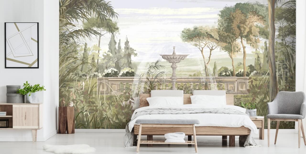 sage green garden wallpaper
