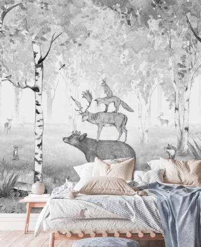 monochrome toned woodland and animals wallpaper monochrome toned woodland and animals wallpaper