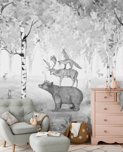 monochrome toned woodland and animals wallpaper monochrome toned woodland and animals wallpaper