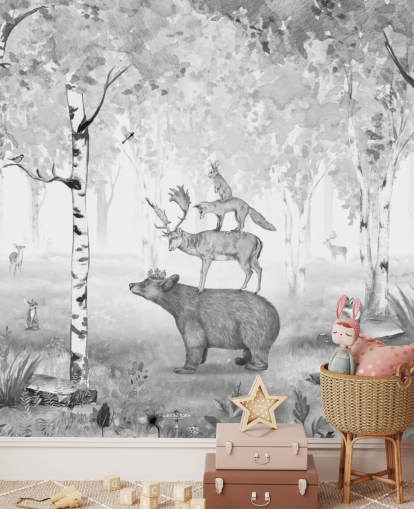 monochrome toned woodland and animals wallpaper monochrome toned woodland and animals wallpaper