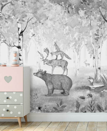 monochrome toned woodland and animals wallpaper monochrome toned woodland and animals wallpaper