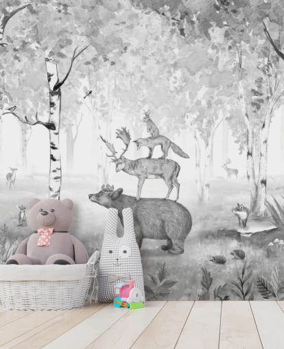 monochrome toned woodland and animals wallpaper monochrome toned woodland and animals wallpaper