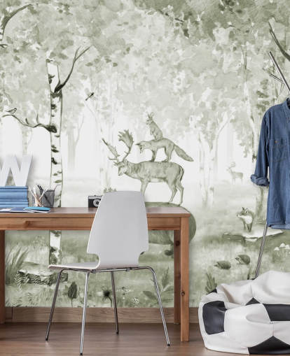 green and white woodland with animals wallpaper green and white woodland with animals wallpaper