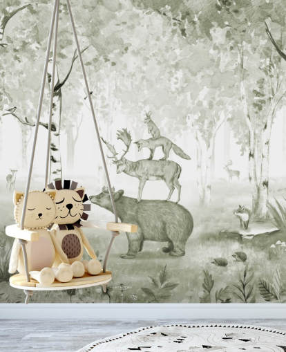 green and white woodland with animals wallpaper green and white woodland with animals wallpaper