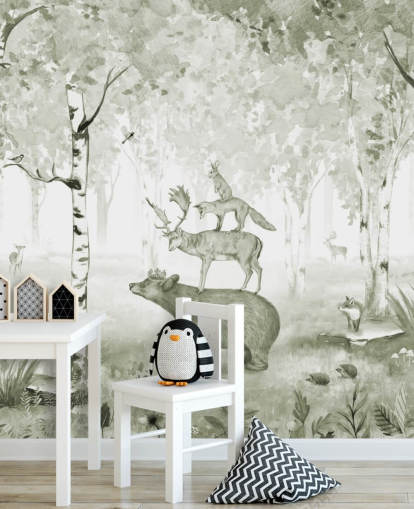 green and white woodland with animals wallpaper green and white woodland with animals wallpaper