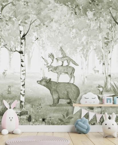 green and white woodland with animals wallpaper green and white woodland with animals wallpaper