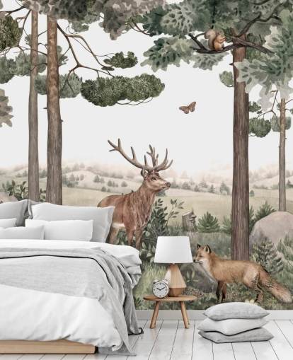 Waldtiere in Waldtapete Waldtiere in Waldtapete