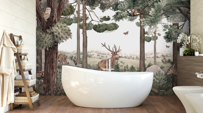  woodland animals in forest wallpaper 
