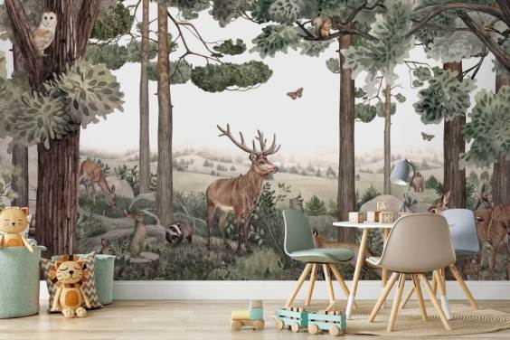  woodland animals in forest wallpaper 
