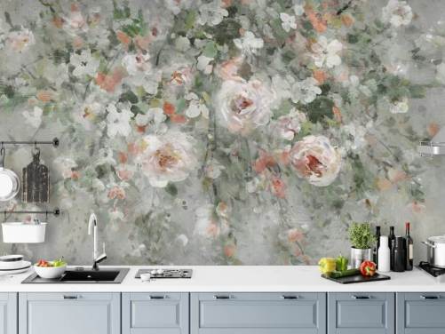pastel roze bloemen behang
