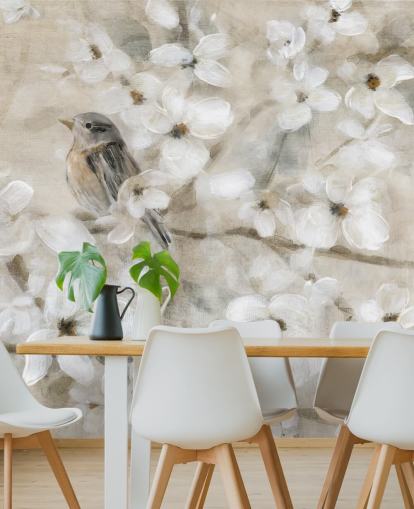 papel de parede de flor de pássaro bege papel de parede de flor de pássaro bege