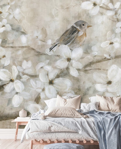 beige toned blossom and bird wallpaper beige toned blossom and bird wallpaper