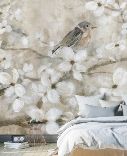 beige toned blossom and bird wallpaper beige toned blossom and bird wallpaper