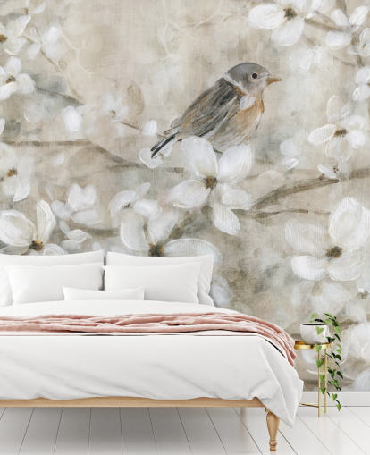 beige tonet blomst og fugl tapet beige tonet blomst og fugl tapet