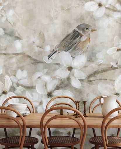 beige toned blossom and bird wallpaper beige toned blossom and bird wallpaper
