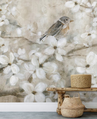 beige toned blossom and bird wallpaper beige toned blossom and bird wallpaper