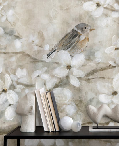 beige toned blossom and bird wallpaper beige toned blossom and bird wallpaper