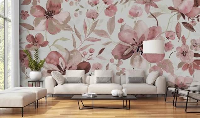 pastel pink watercolour floral wallpaper