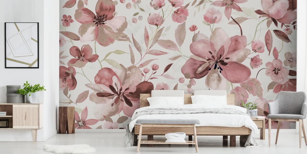 pastellrosa Aquarell-Blumentapete