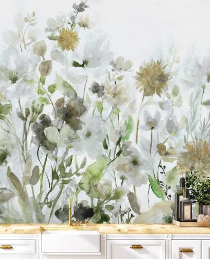 papel de parede de flores verde-sálvia e cinza papel de parede de flores verde-sálvia e cinza